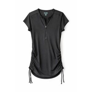 Carve Designs Black Short Sleeve Zip Top Size M Ruched Sides Athleisure